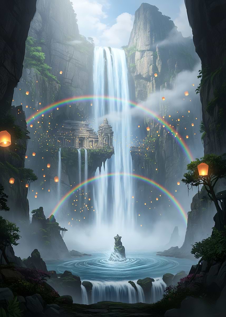 'Temple of the Eternal Falls' Poster, picture, metal print, paint by ...