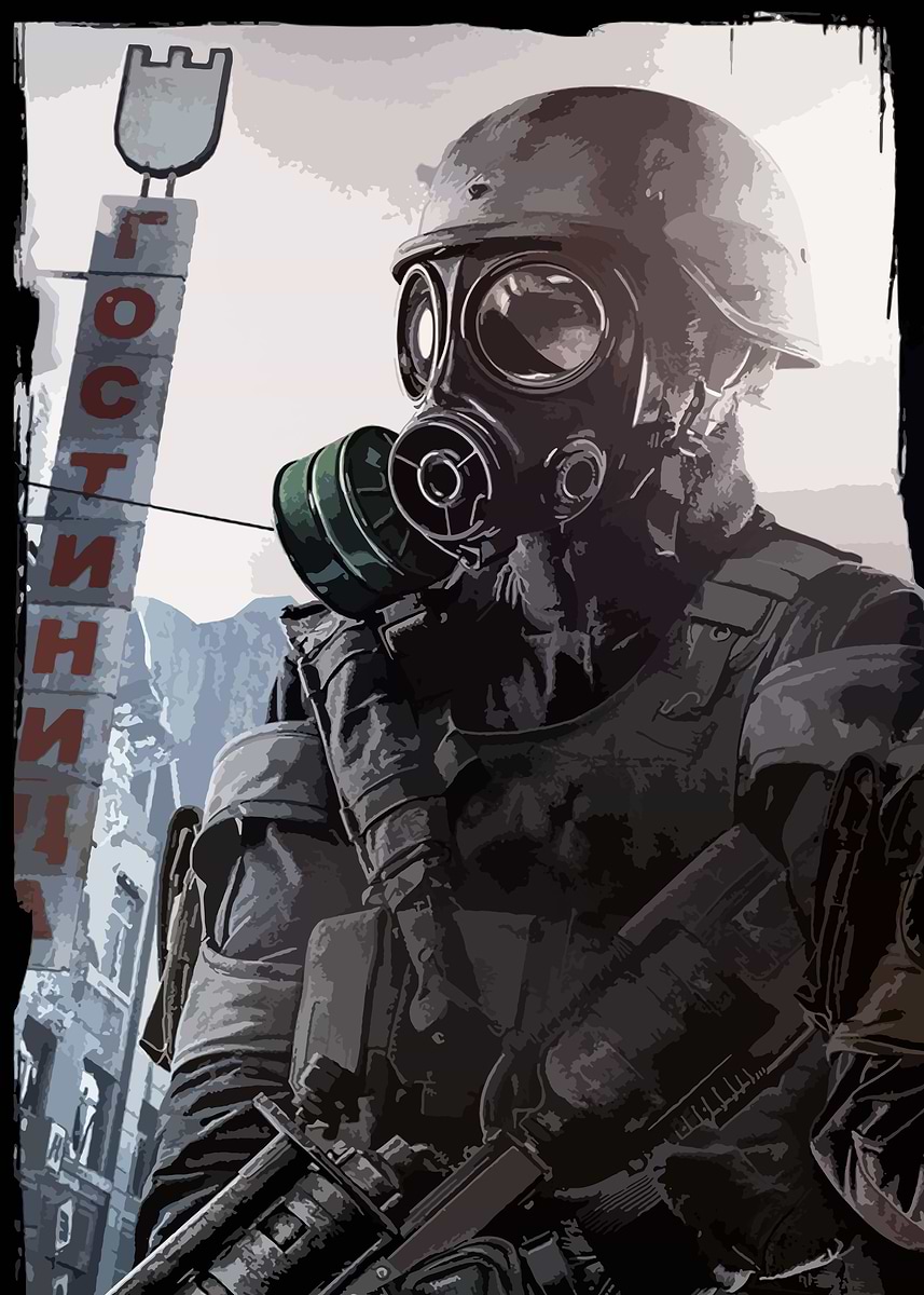 Post-Apocalyptic Soldier with Gas Mask' Poster, picture, metal