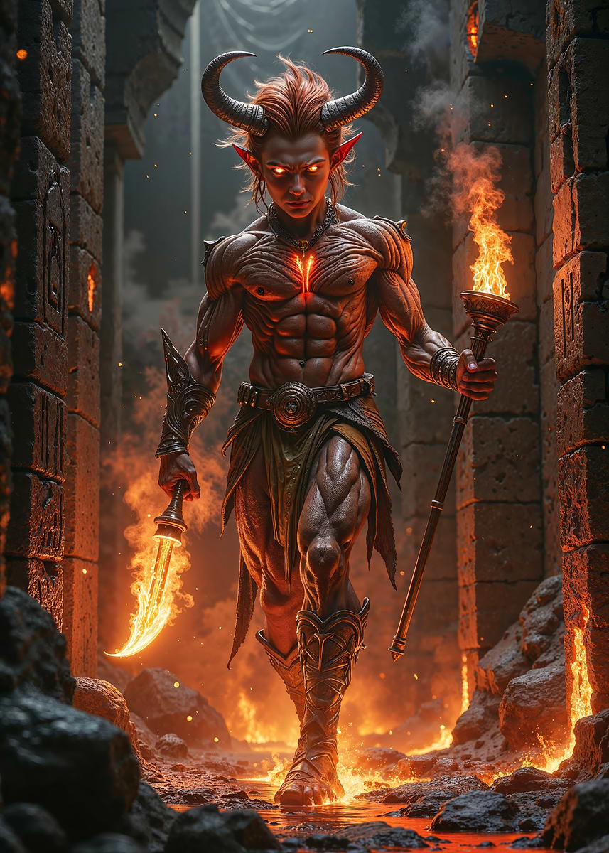 'Demon Warrior in Fiery Ruins' Poster, picture, metal print, paint by ...