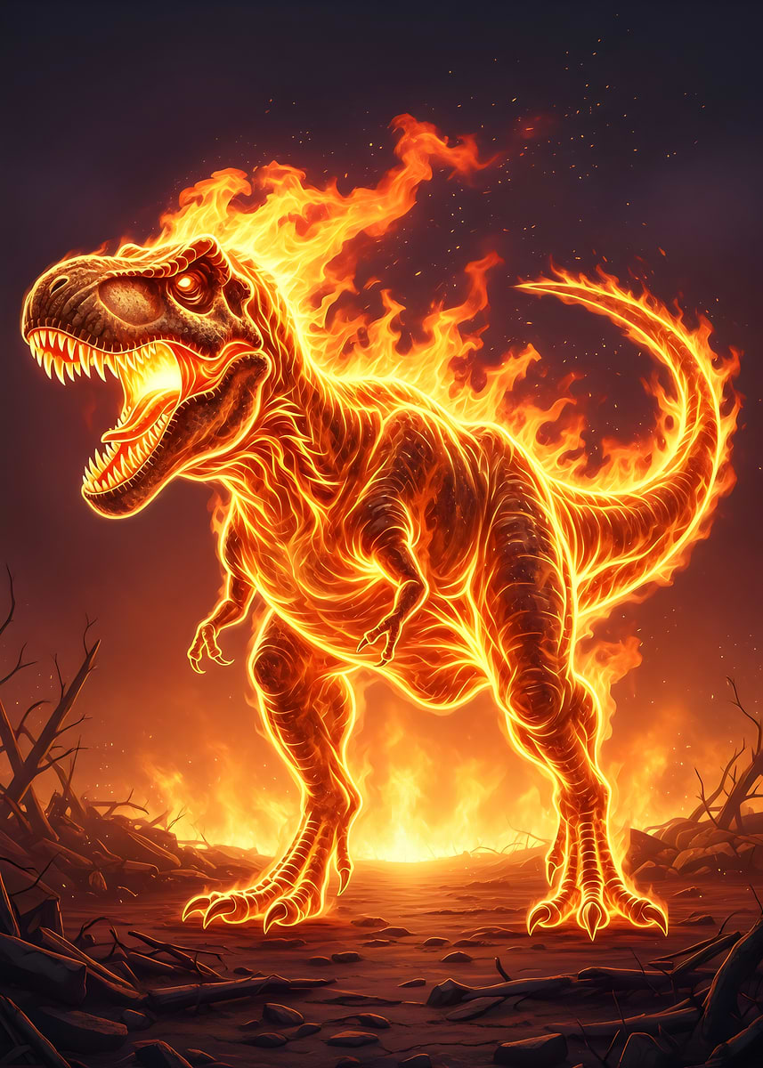 Fiery Tyrannosaurus Rex Illustration' Poster, picture, metal print
