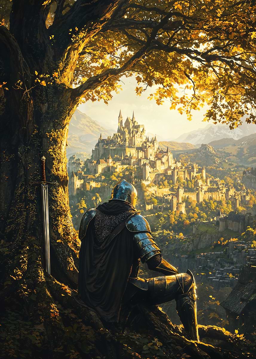 The Warrior’s Rest — from the Forgotten Fantasy Realms collection, a Pixaverse metal print