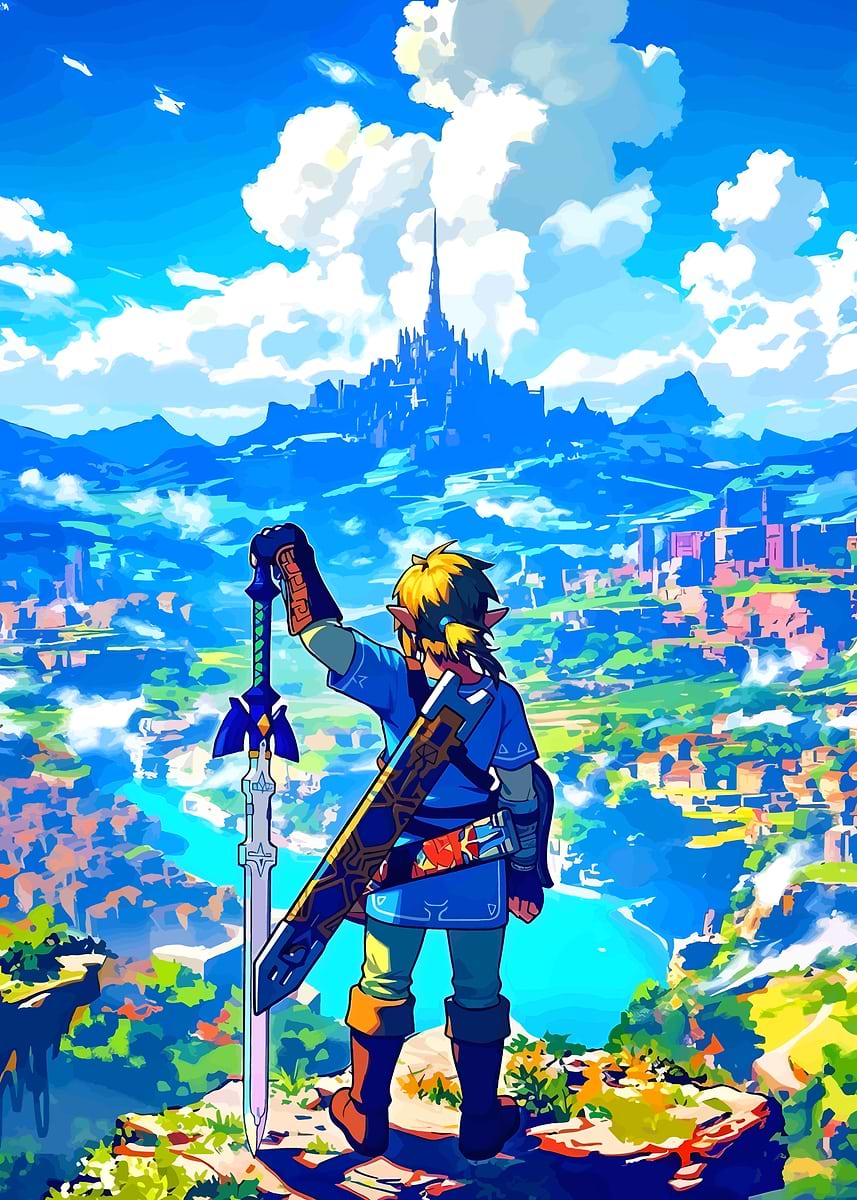 Link with Master Sword, Hyrule Castle' Poster, picture, metal