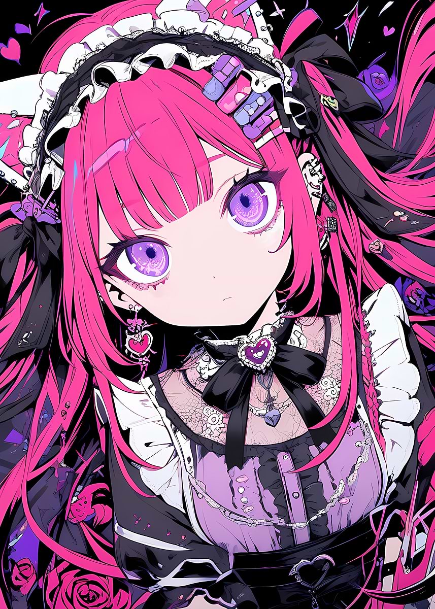Anime Goth Girl with Pink Hair ' Poster, picture, metal print