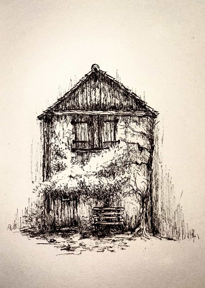 Rust House Drawing 'Rustic House Ink Drawing' Poster, picture, metal print, paint by ...