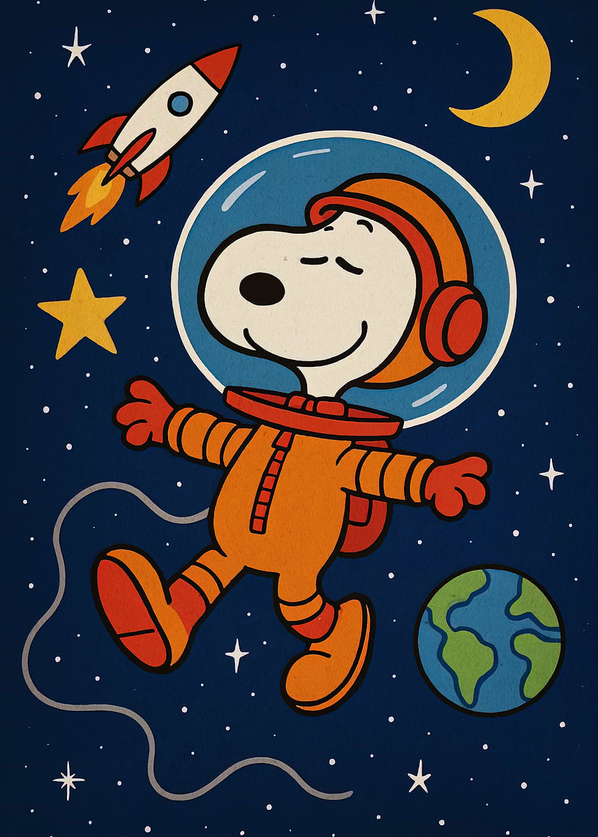 'Snoopy Astronaut in Space Illustration' Poster, picture, metal print ...