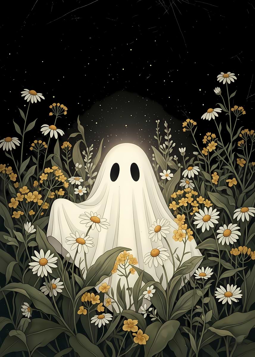 'Halloween Ghost in a field of flowers' Poster, picture, metal print ...