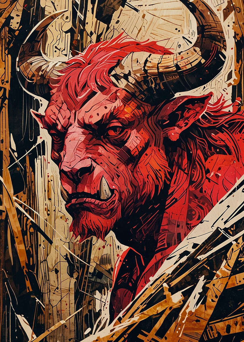 'Red Demon with Horns Digital Art' Poster, picture, metal print, paint ...
