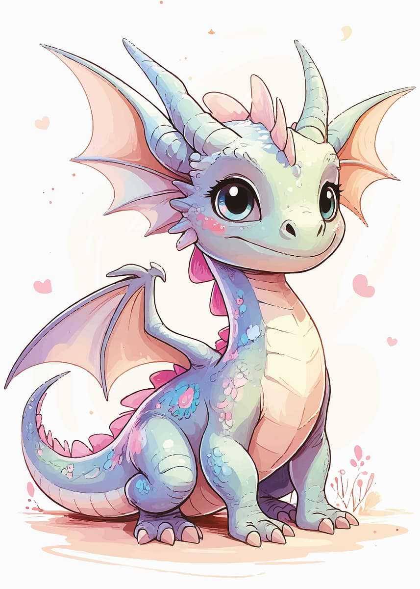 'Cute Pastel Dragon Illustration' Poster, picture, metal print, paint ...