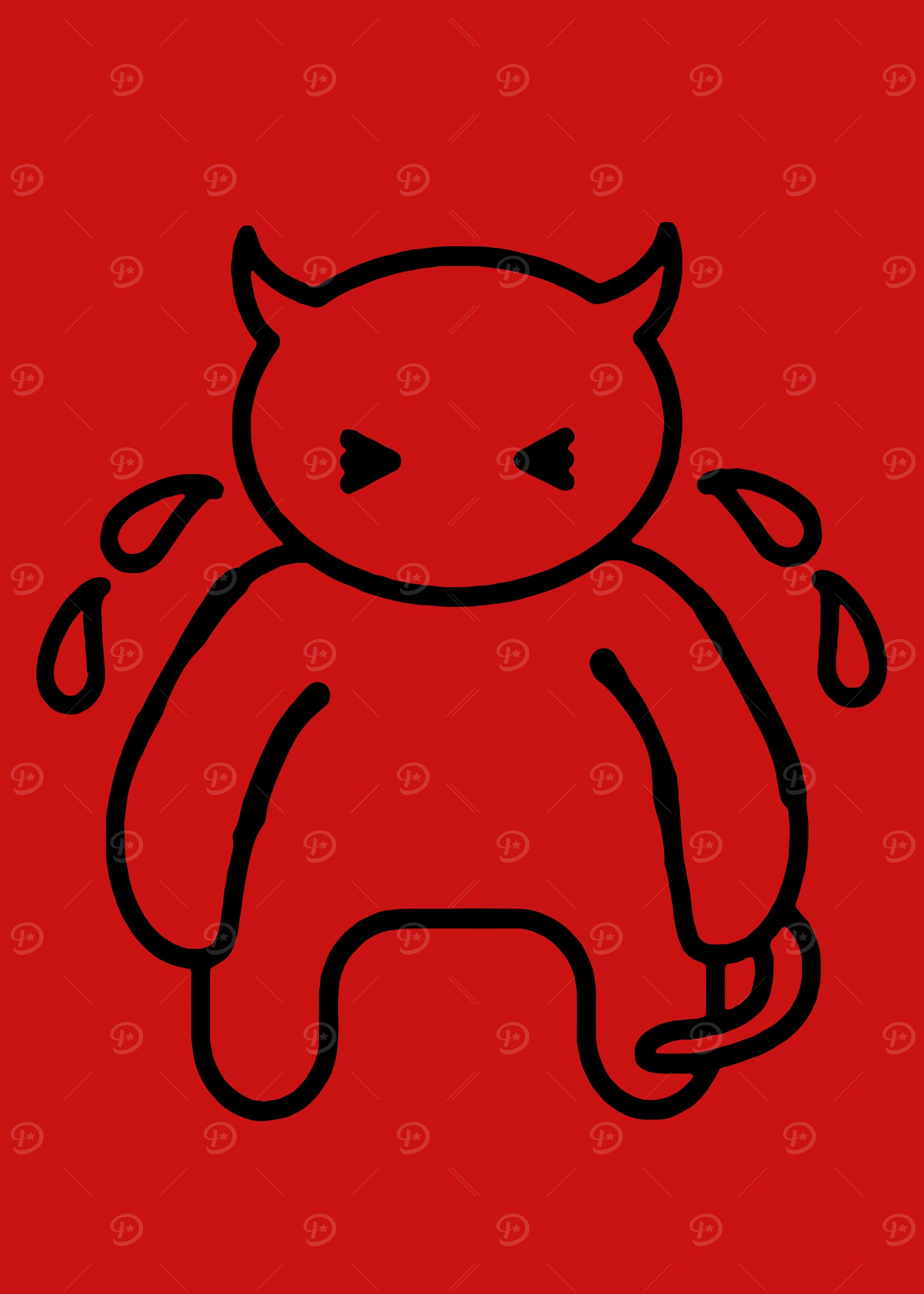 'Crying Devil Cartoon on Red Background' Poster, picture, metal print ...