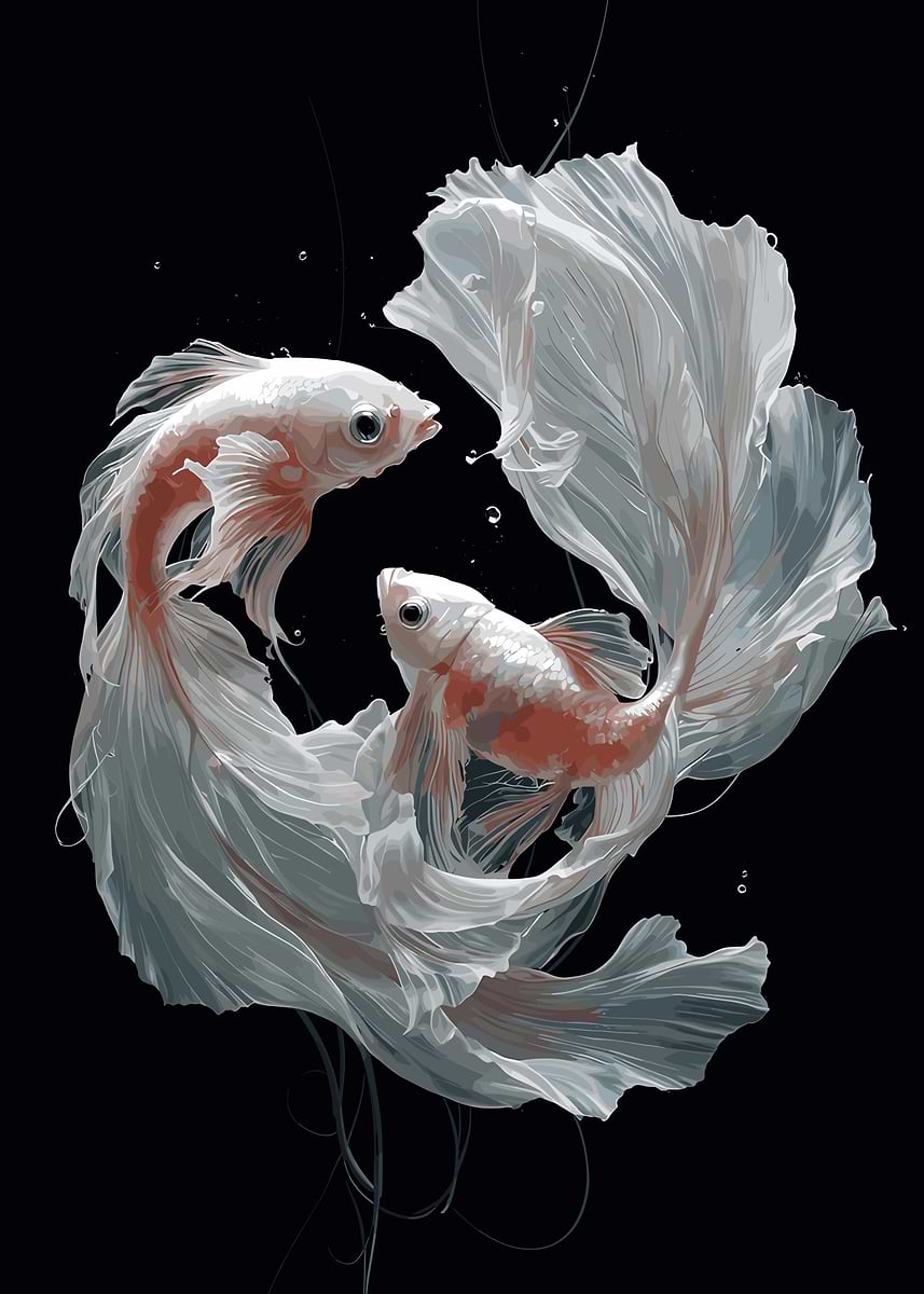 Two Fish Beta Ink 'Two Betta Fish in Dark Water' Poster, picture, metal print, paint by ...