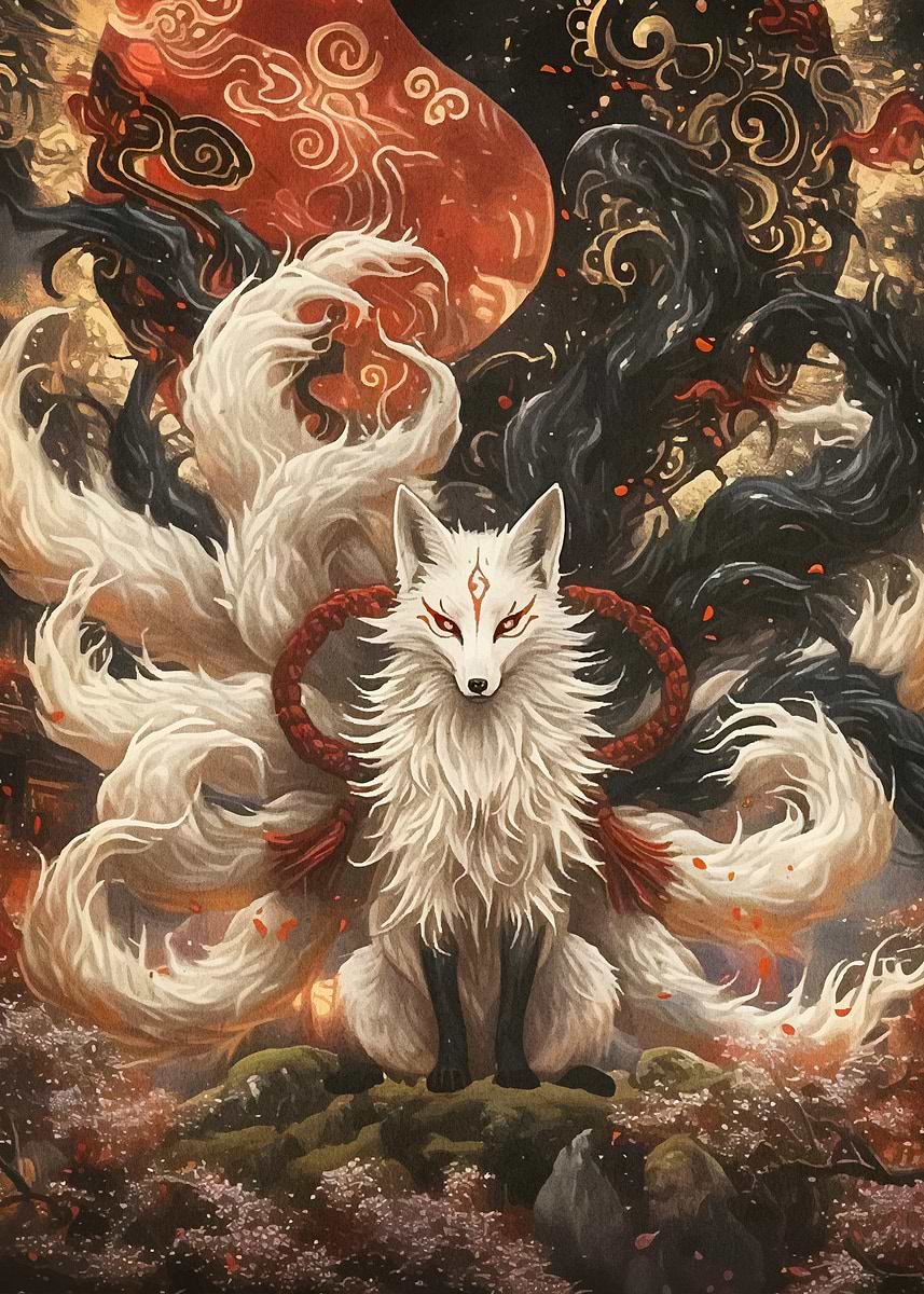 Nine-tailed Fox Animal' Poster, picture, metal print, paint by