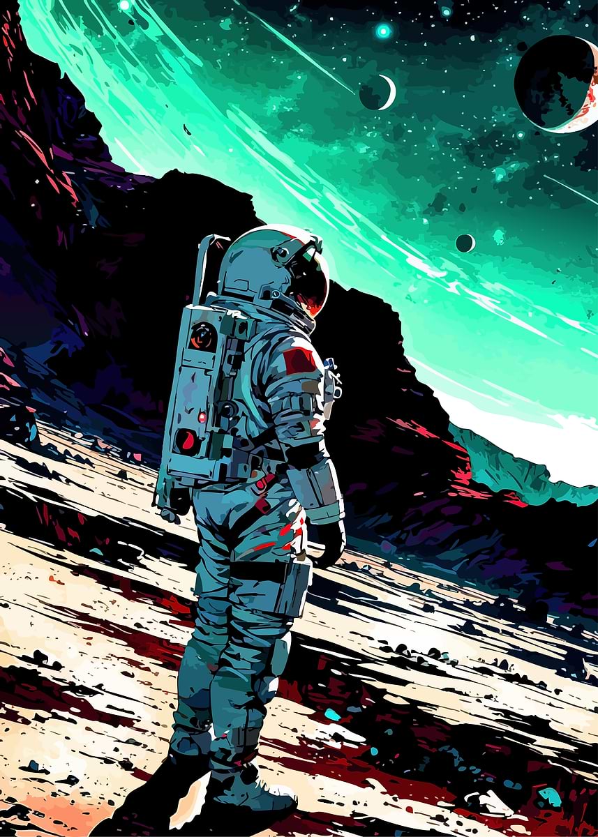 'Astronaut on Alien Planet Illustration' Poster, picture, metal print ...