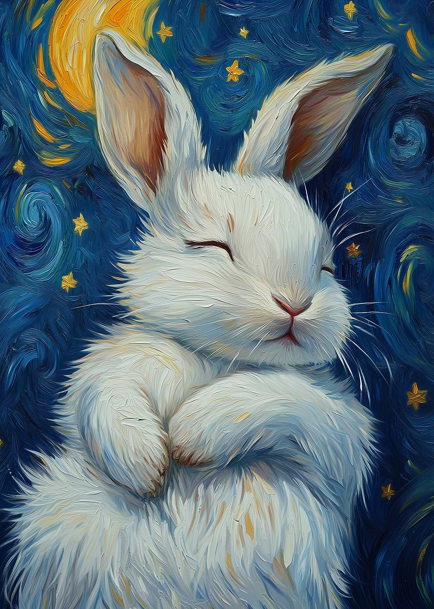 A Starry Rabbit 'Dreamy Rabbit in Starry Night' Poster, picture, metal print, paint by ...