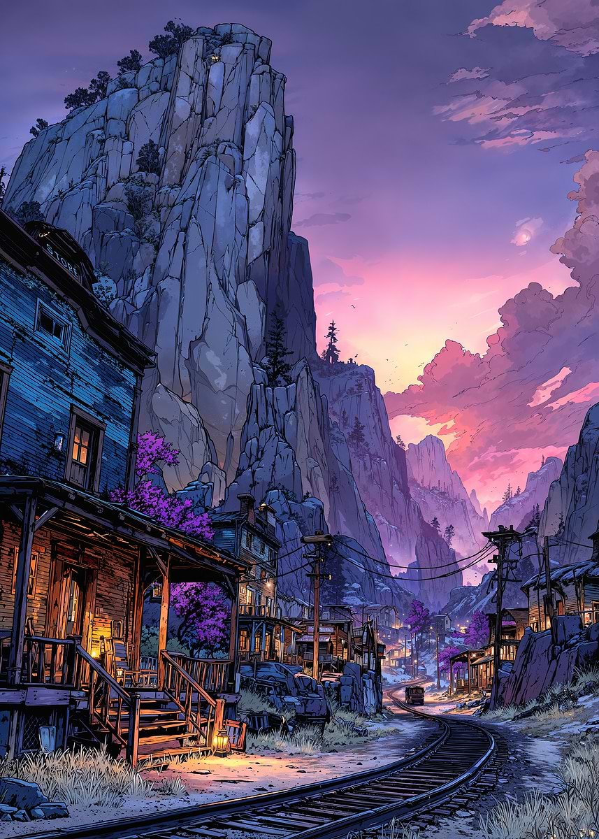 Ghost Town Tracks — from the Wasteland Frontiers collection, a Pixaverse metal print