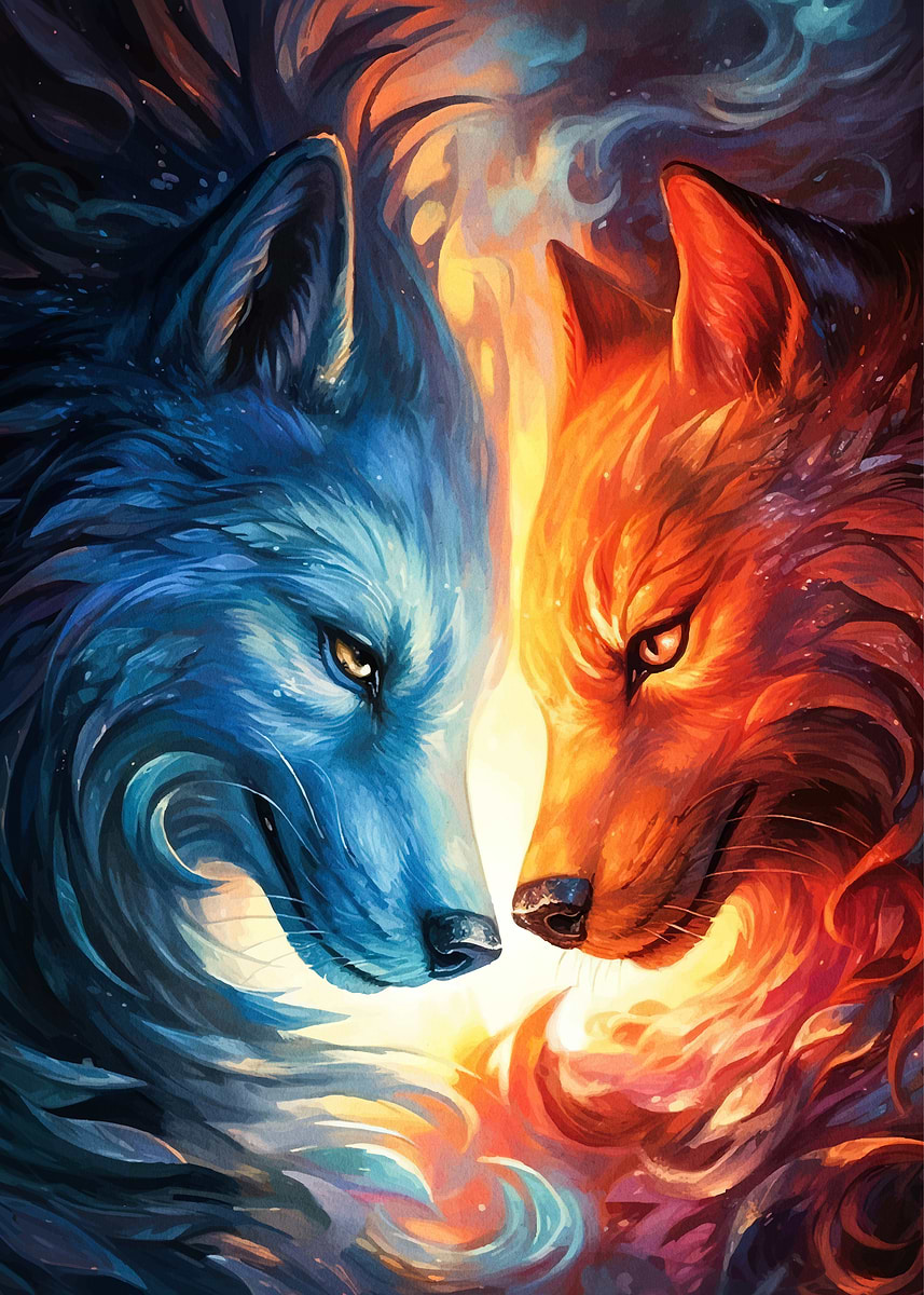 Ice and Fire Wolves ' Poster, picture, metal print, paint by