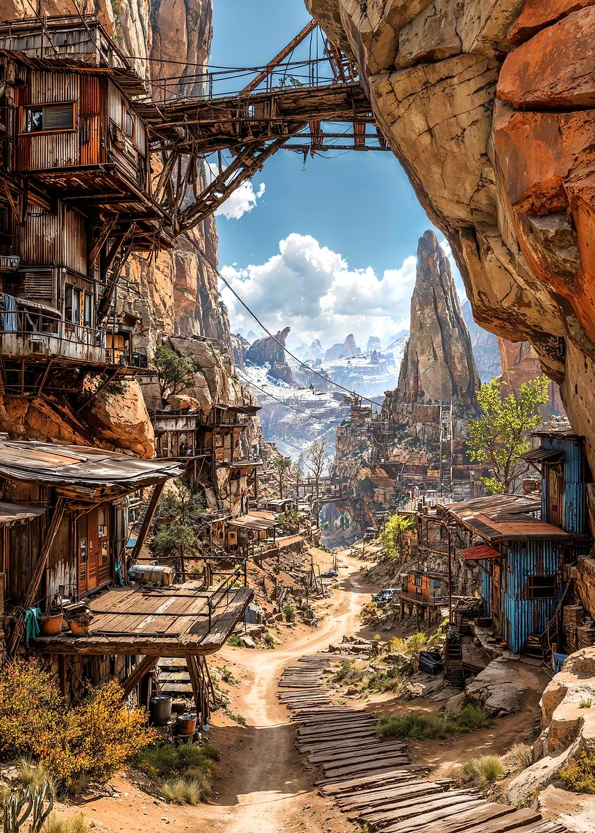 Outlaws’ Passage — from the Wasteland Frontiers collection, a Pixaverse metal print