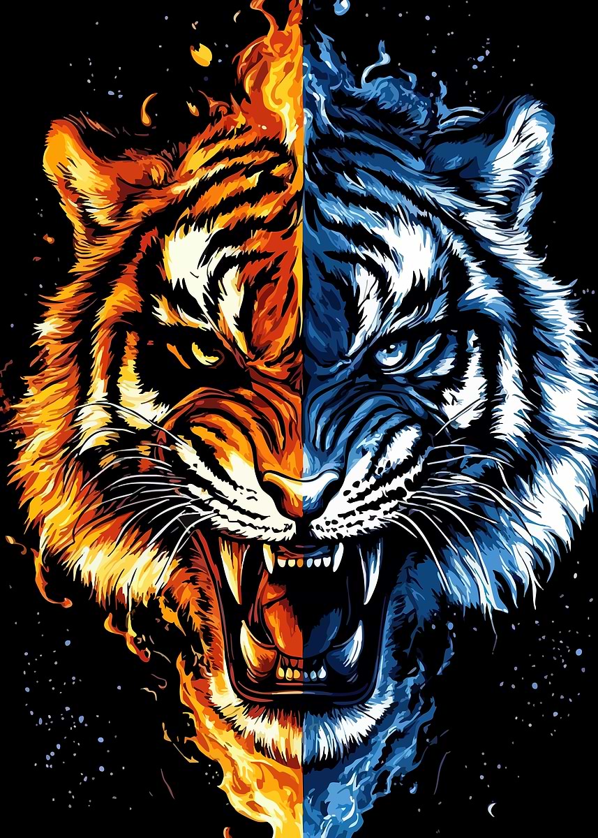 FIRE TIGER/LOVE SO BRIGHT ALICATE等３枚プラス Two Tigers In Love' Poster, picture, metal print, paint by Frank