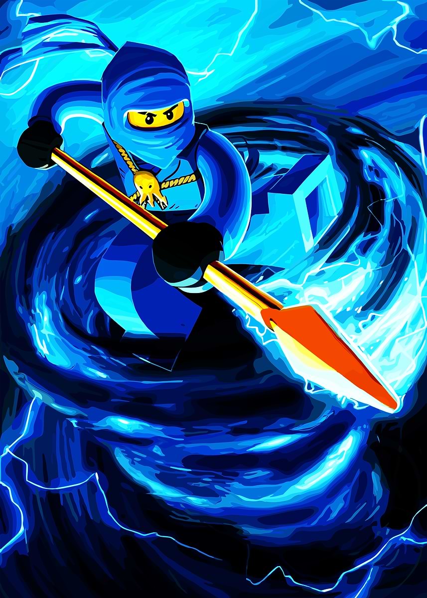 Ninjago Jay with Spear in Storm' Poster, picture, metal print