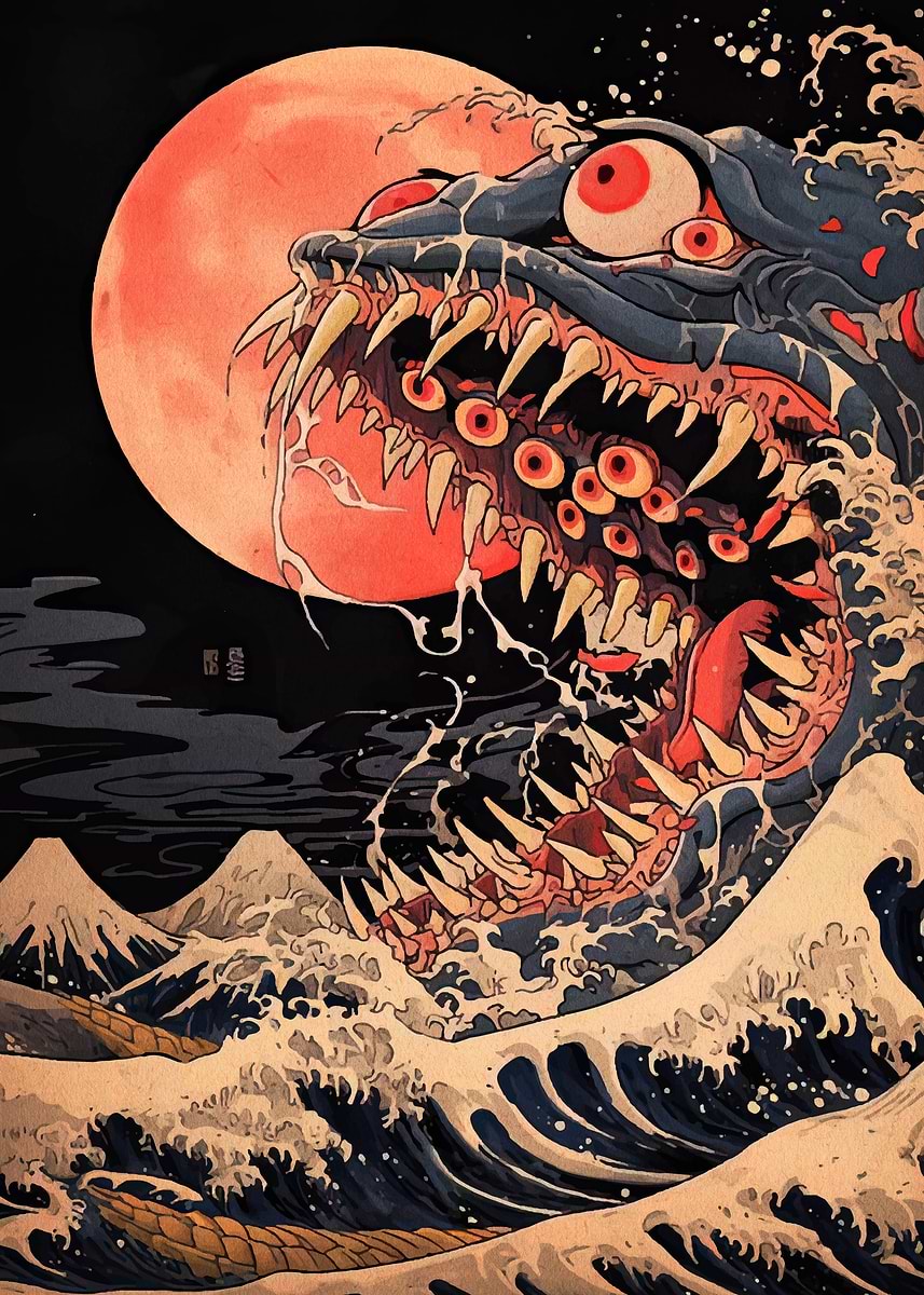 Monster wave Japanese art style' Poster, picture, metal print