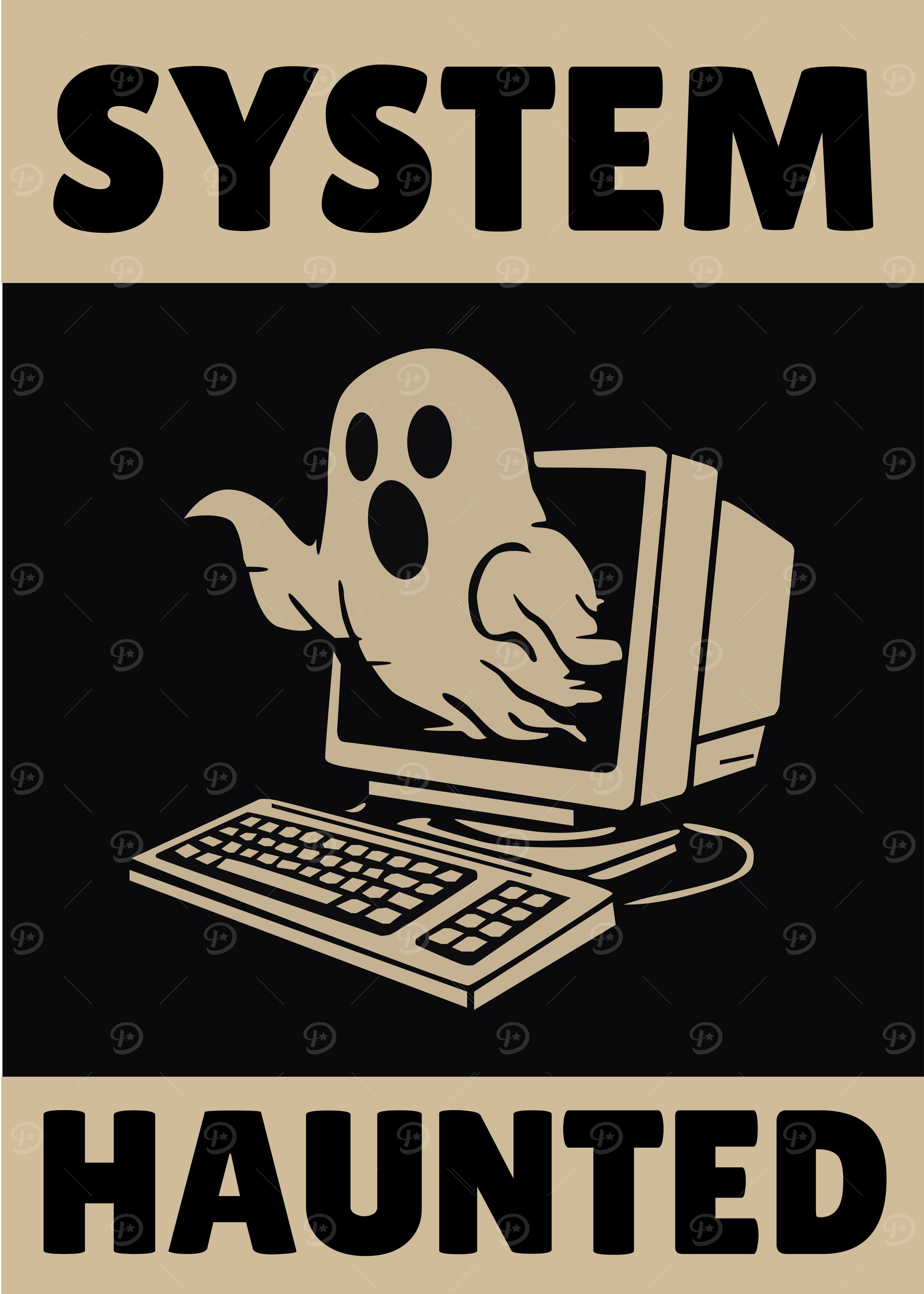 'Haunted System with Ghost and Computer' Poster, picture, metal print ...