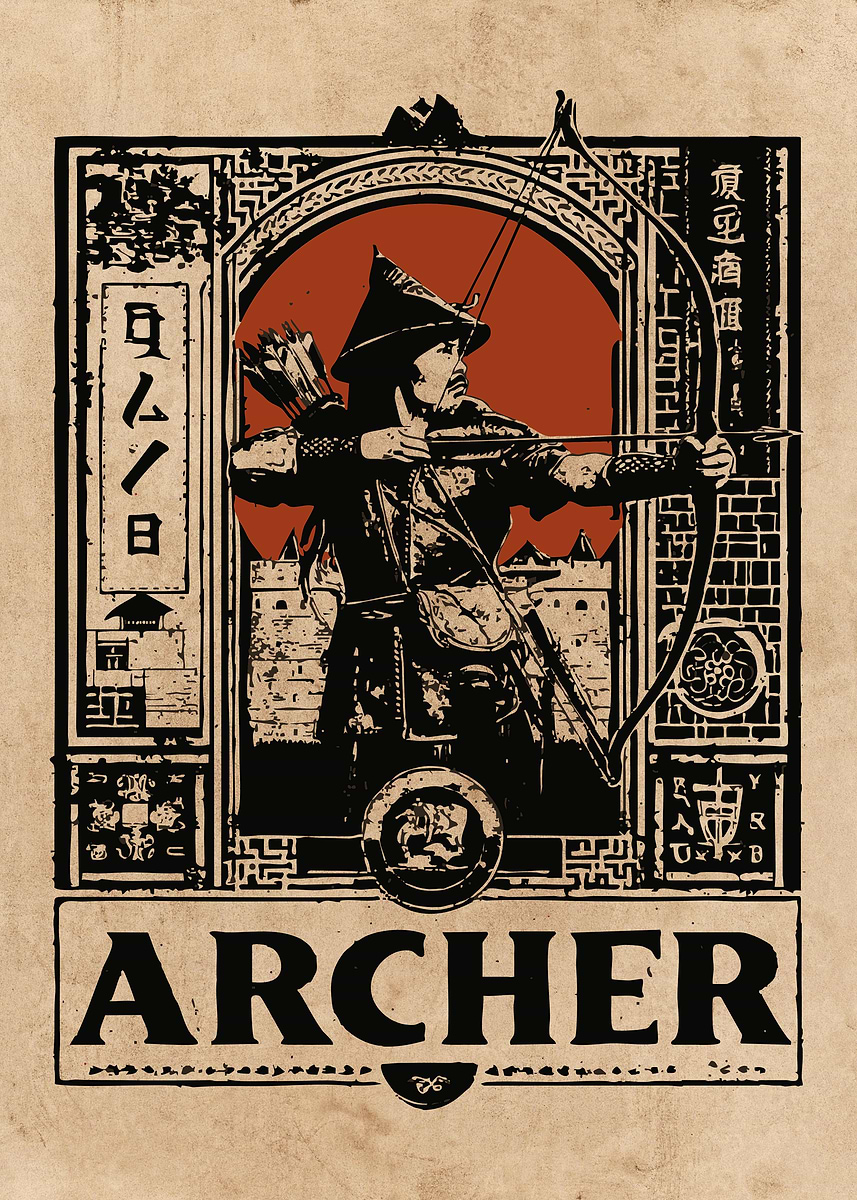 'Archer with Bow and Arrow Illustration' Poster, picture, metal print ...