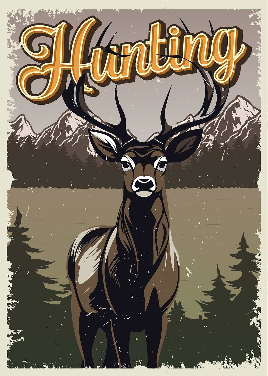 'Vintage Hunting Poster with Deer' Poster, picture, metal print, paint ...