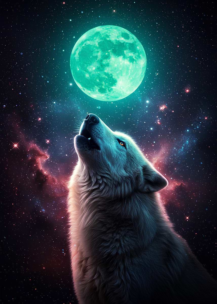 Unique Logo Wolves 'Wolf Howling at the Moon' Poster, picture, metal print, paint by MR ...