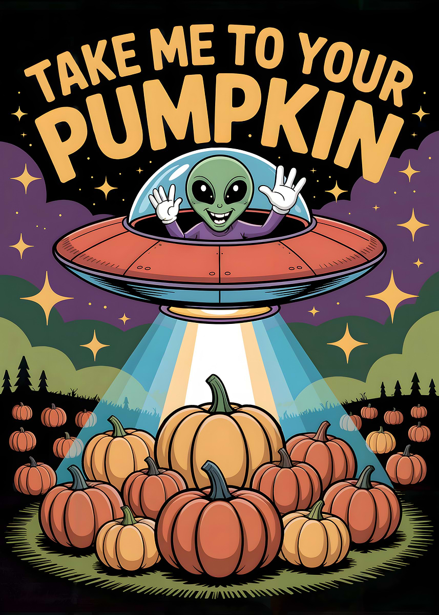 'Alien Pumpkin Patch Halloween Cartoon' Poster, picture, metal print ...