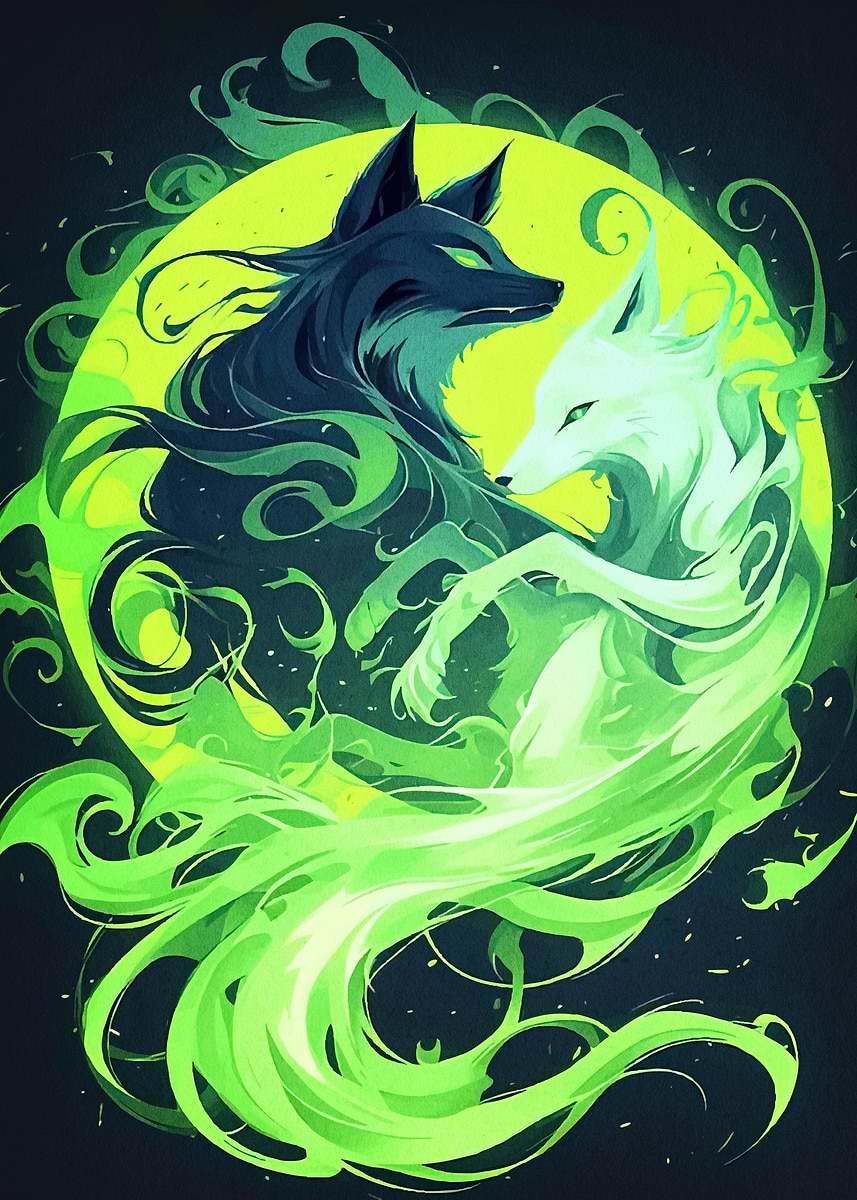 Foxes Using Energy 'Yin Yang Foxes Energy' Poster, picture, metal print, paint by Workman ...