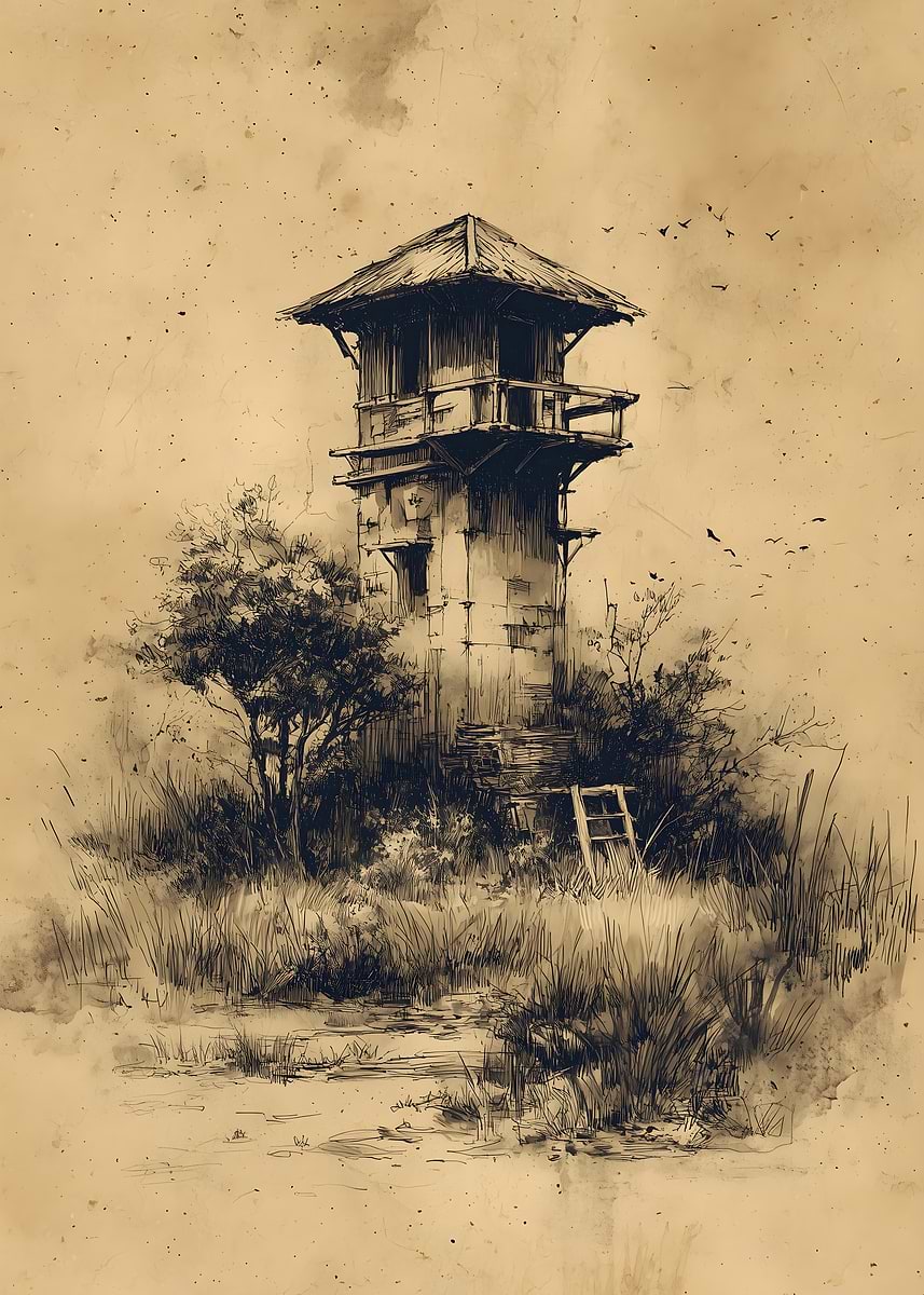 'Rustic Tower Sketch' Poster, picture, metal print, paint by Jellennink ...