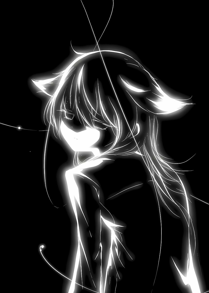 Anime Cat Girl Glowing White' Poster, picture, metal print, paint