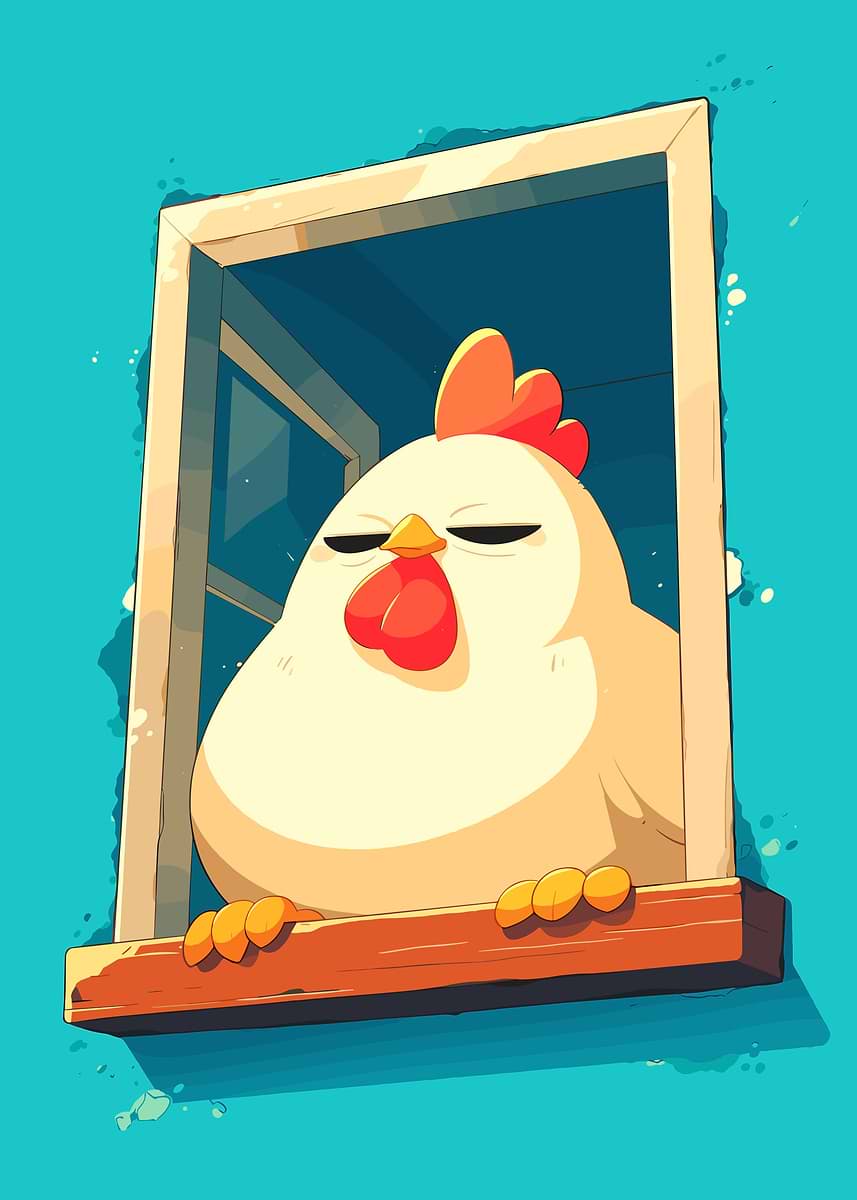 'Cartoon Chicken in Window' Poster, picture, metal print, paint by Lily ...