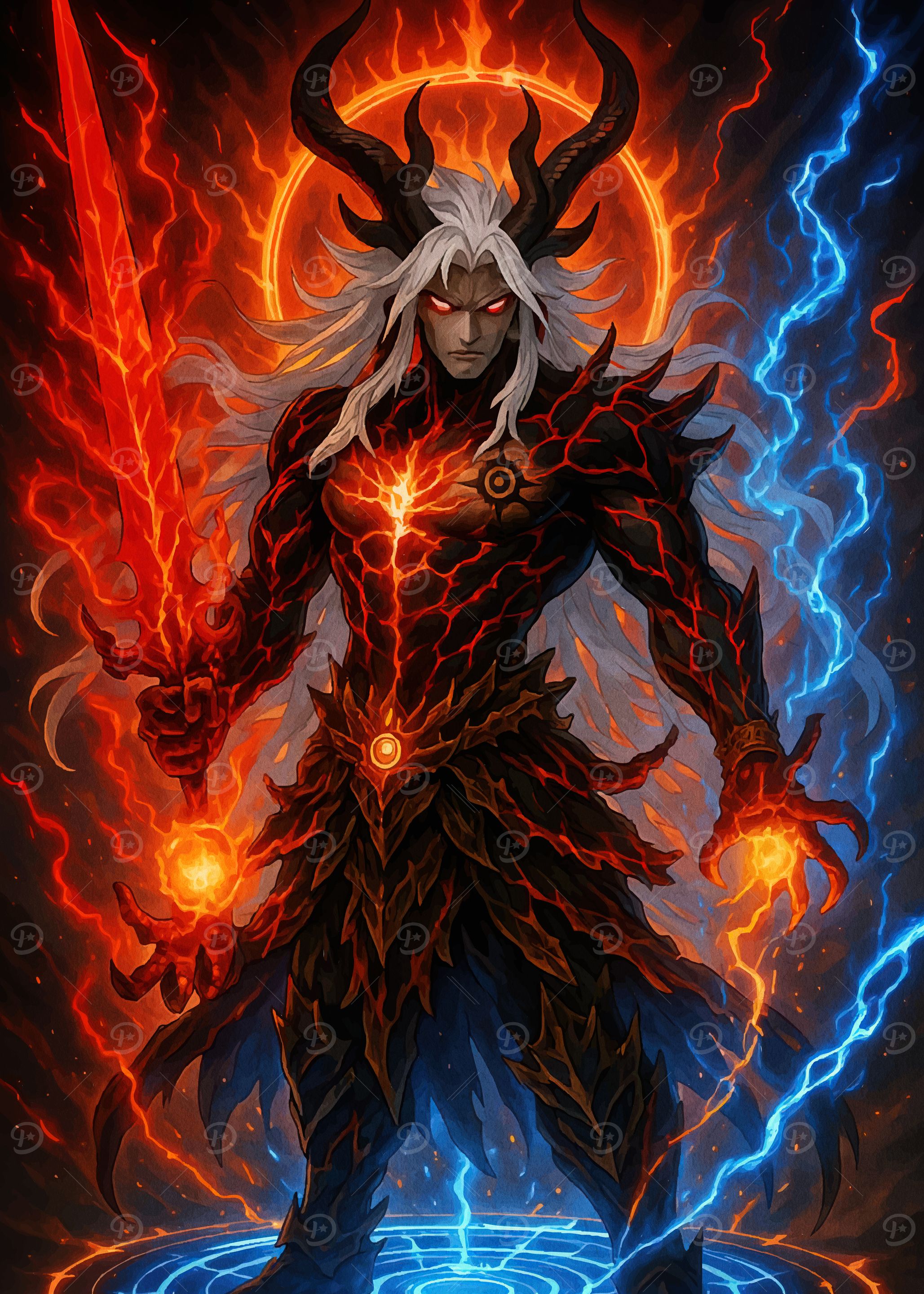 'Fiery Demon Warrior Sword' Poster, picture, metal print, paint by ...