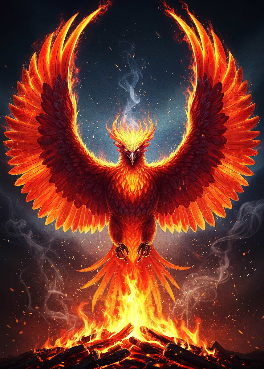 Fiery Phoenix Rising from Flames' Poster, picture, metal print
