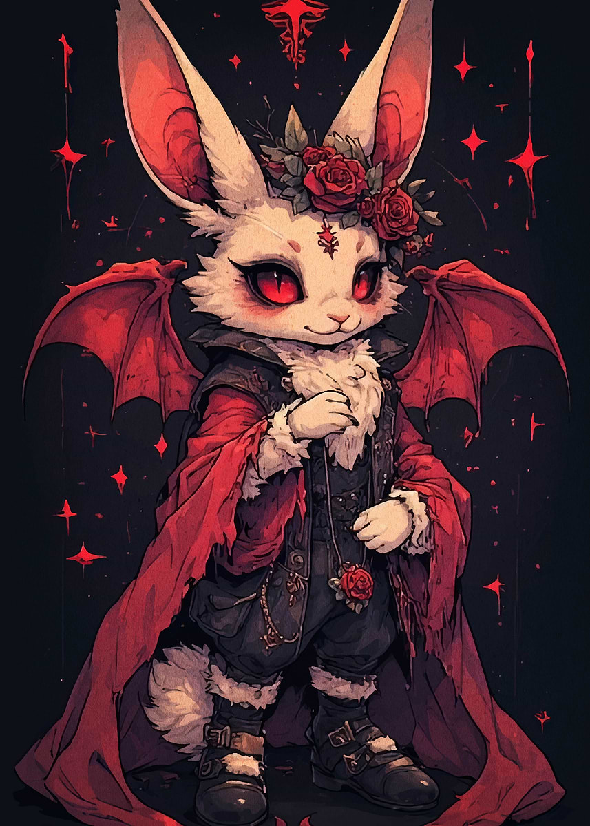 Vampire Yellow Rabbit 'Vampire Rabbit with Roses and Wings' Poster, picture, metal print ...