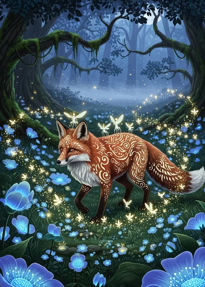 絵画 FOXYDEEP 5 Nine-tailed Fox in Enchanted Forest' Poster, picture, metal print