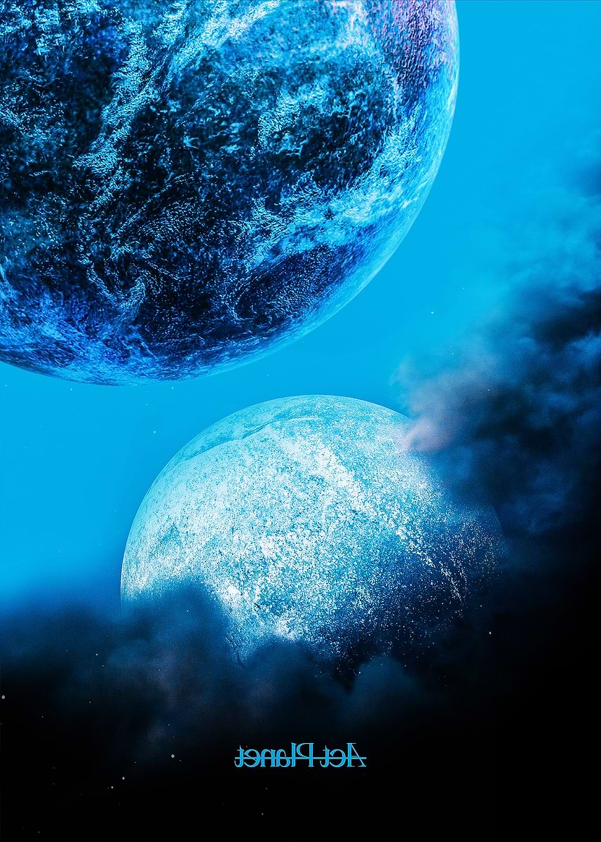 'Two Blue Planets in Space' Poster, picture, metal print, paint by ...