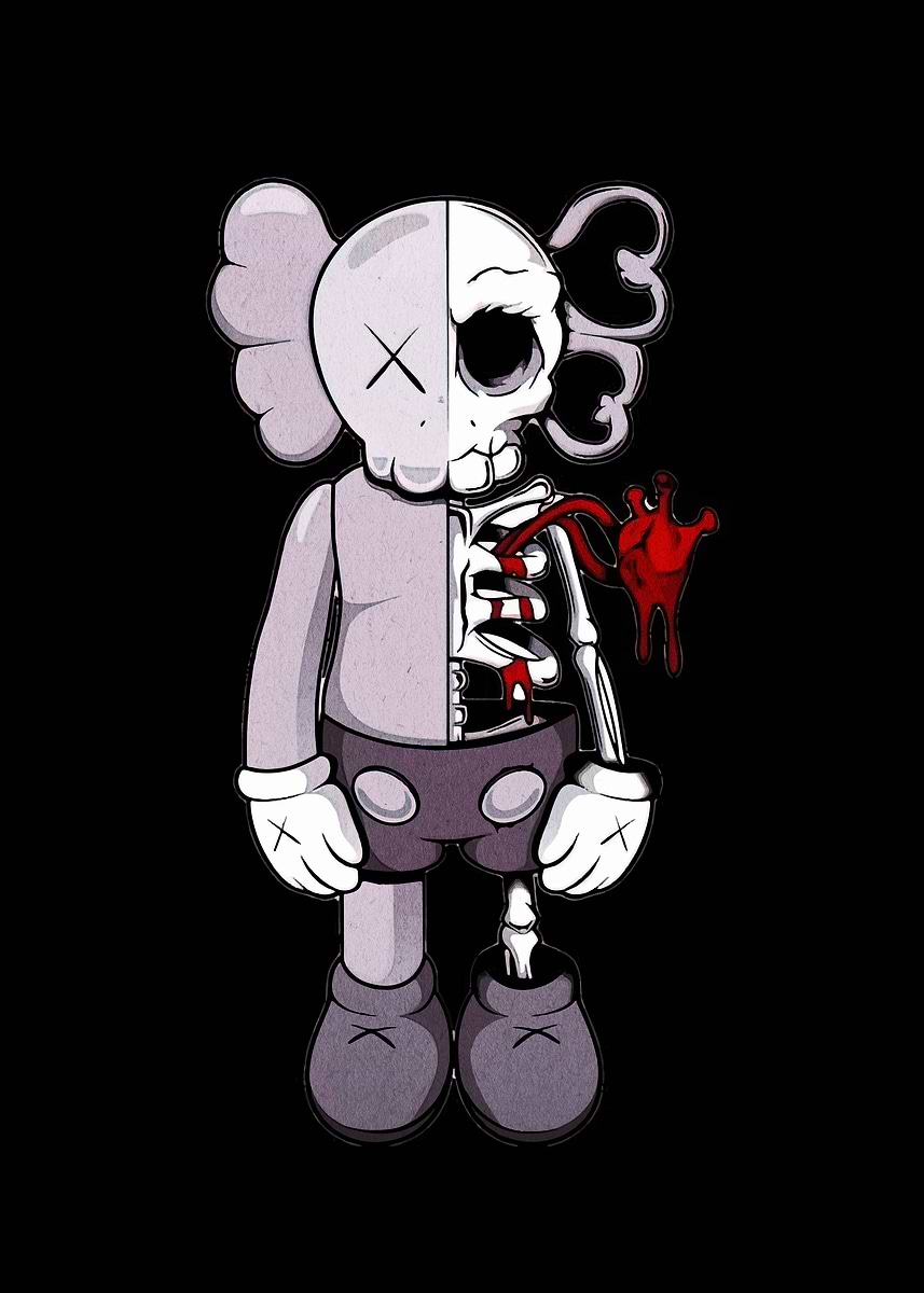'Kaws inspired half skeleton figure' Poster, picture, metal print ...