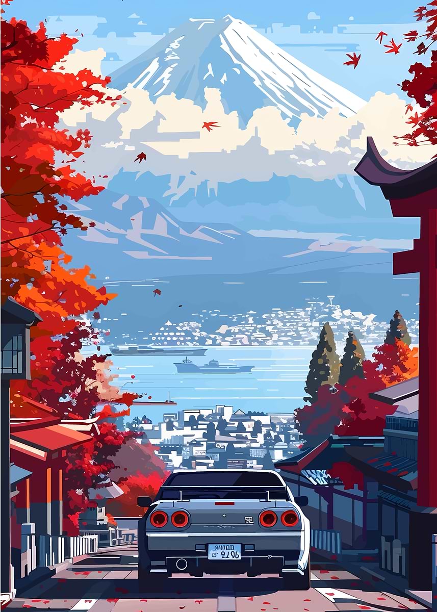 Nissan Skyline R34 in Japan' Poster, picture, metal print, paint