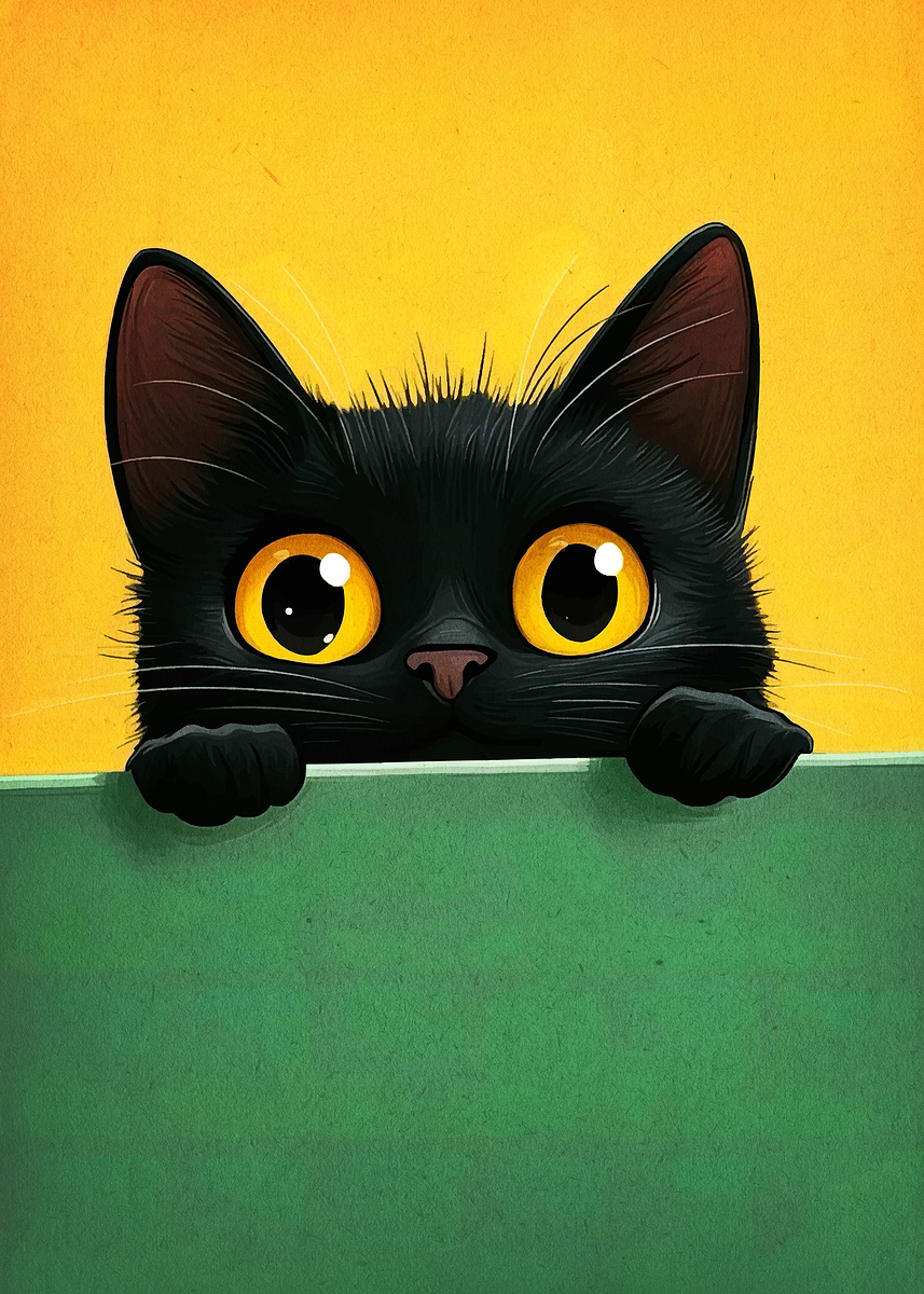 Cute Black Cat Peeking Over Edge' Poster, picture, metal print