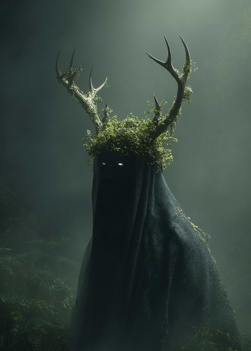 'Mysterious Forest Entity with Antlers' Poster, picture, metal print ...