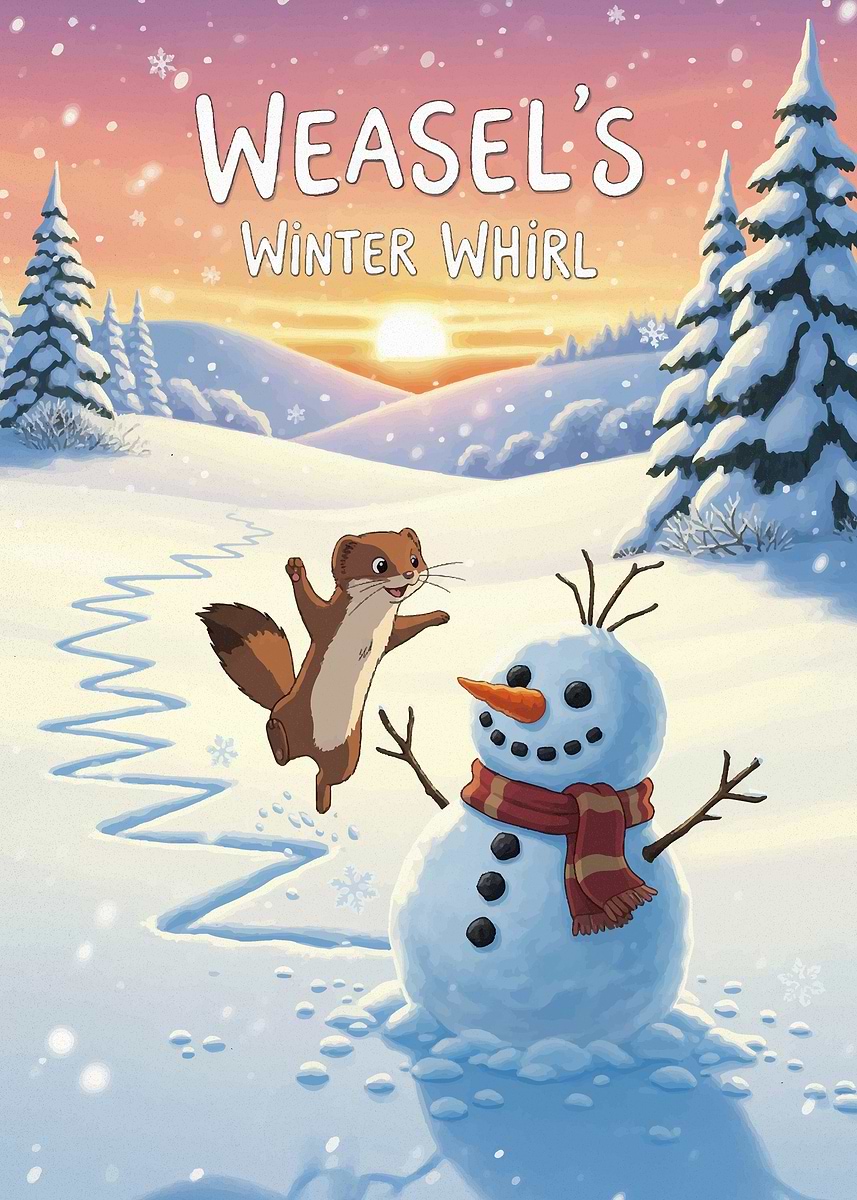 'Weasel's Winter Whirl Illustration' Poster, picture, metal print ...