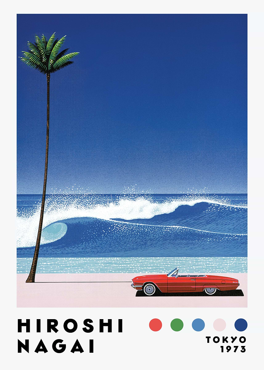 Hiroshi Nagai: Beach Scene with Car' Poster, picture, metal print