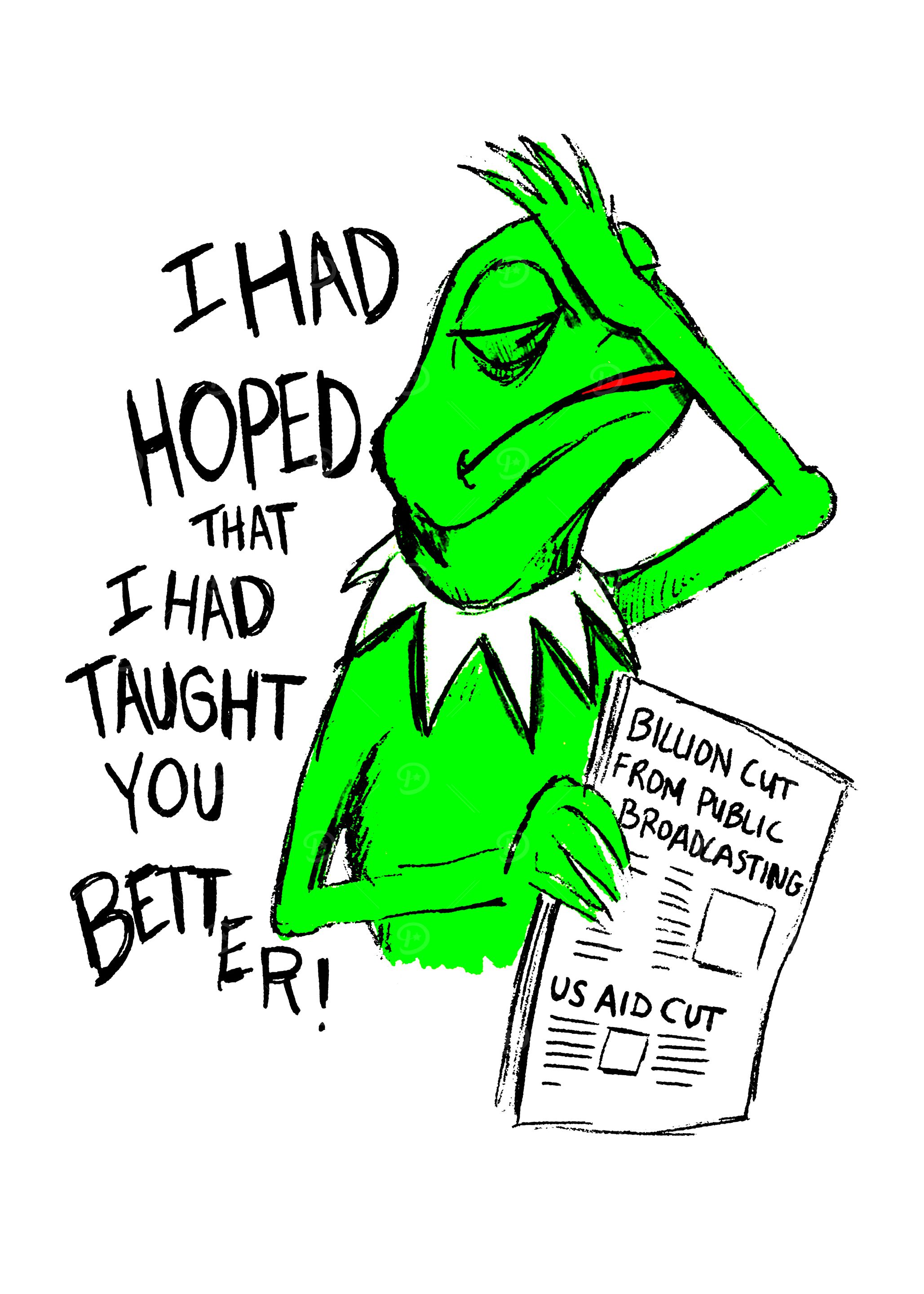 Kermit Disappointed by News' Poster, picture, metal print, paint