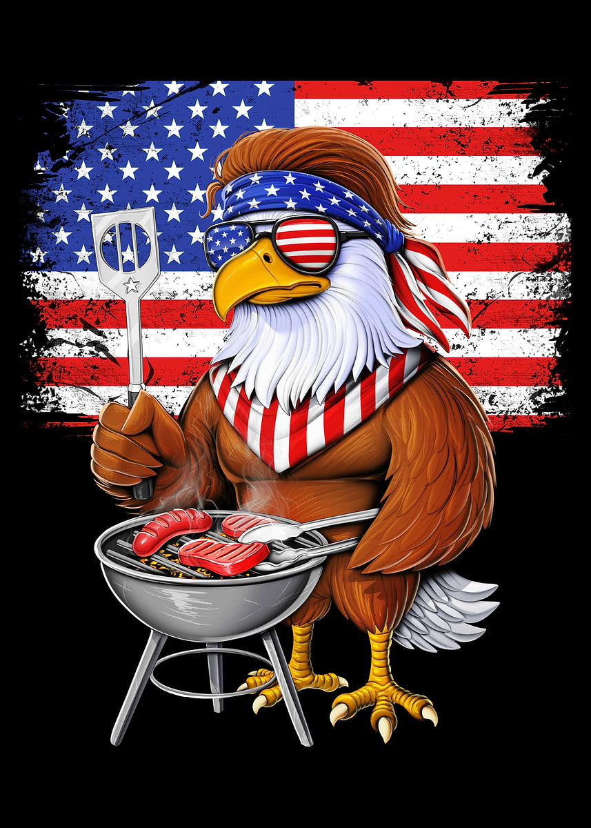 'American Bald Eagle Barbecue ' Poster, picture, metal print, paint by Psychonautica | Displate