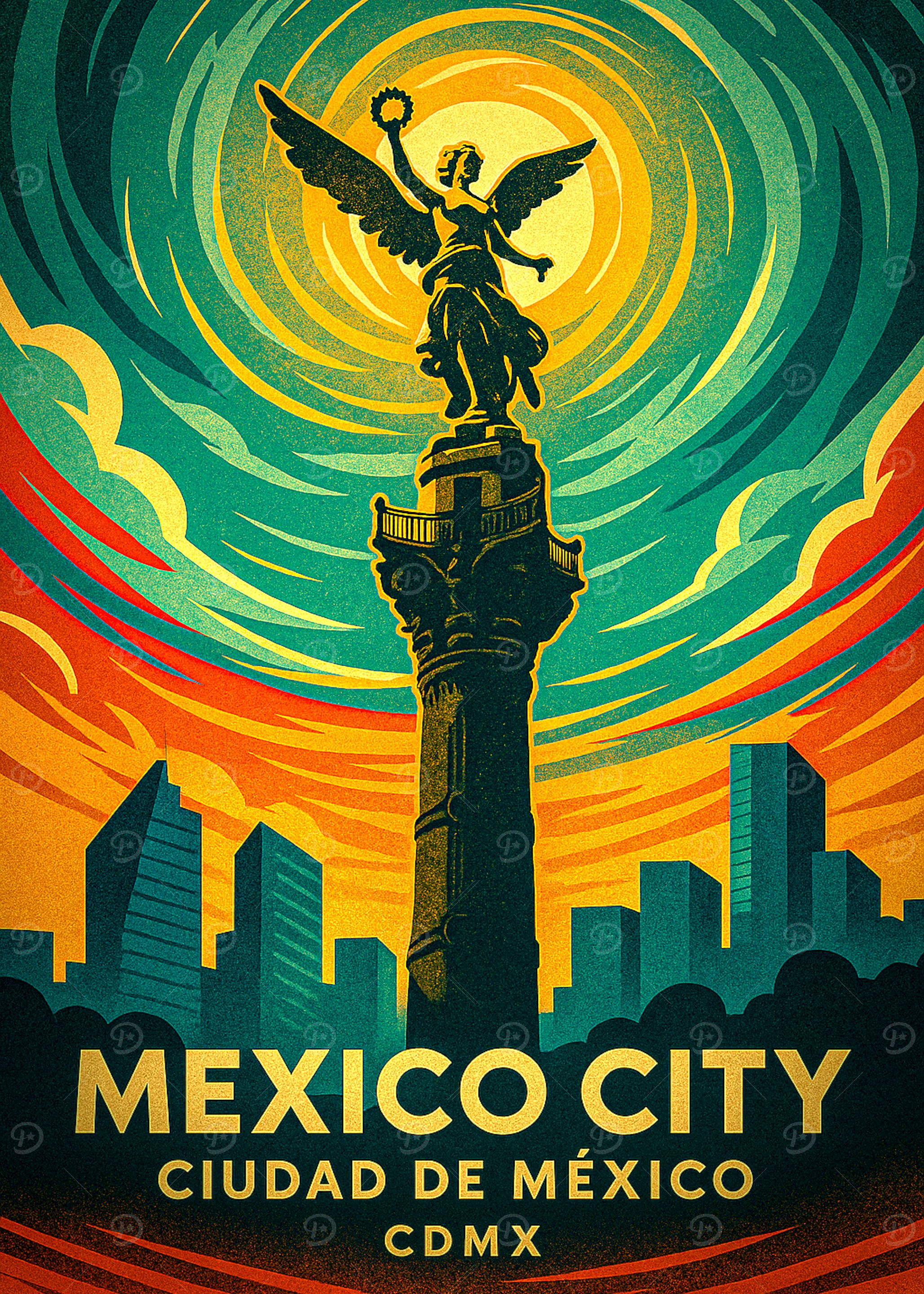 ★Vintage Poster！ シティライツブックストア ポスター(額付 Mexico City Travel Poster Art Deco' Poster, picture, metal print