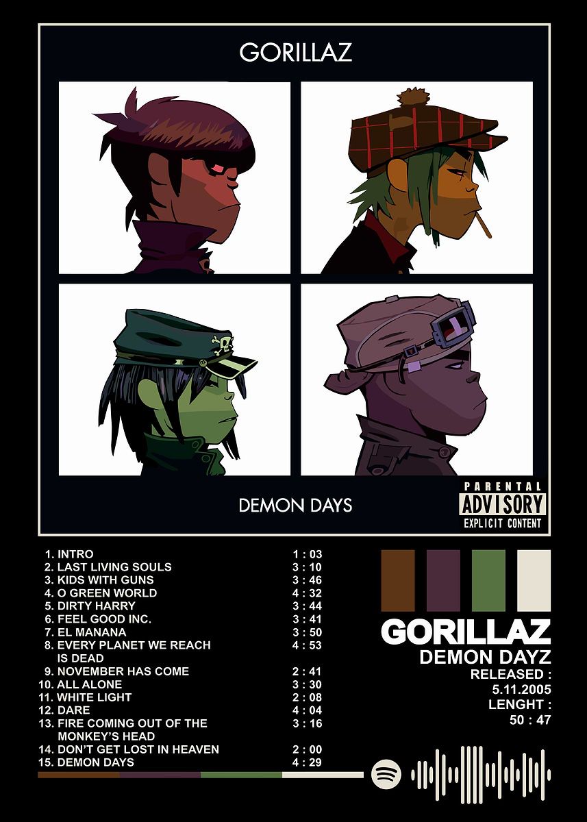 Golliraz Demon Daysポスター Gorillaz Demon Days 2005 Album Poster