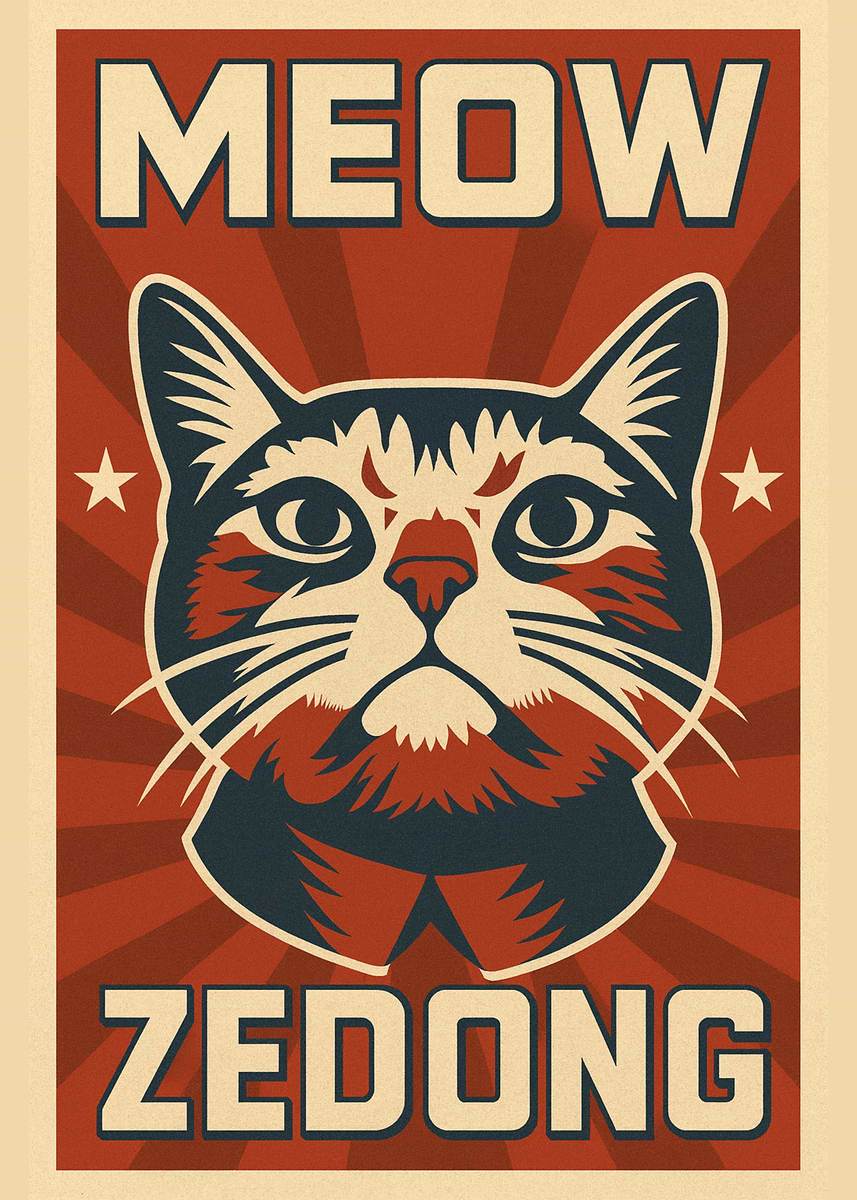 Meow Zedong Cat Propaganda Poster' Poster, picture, metal print