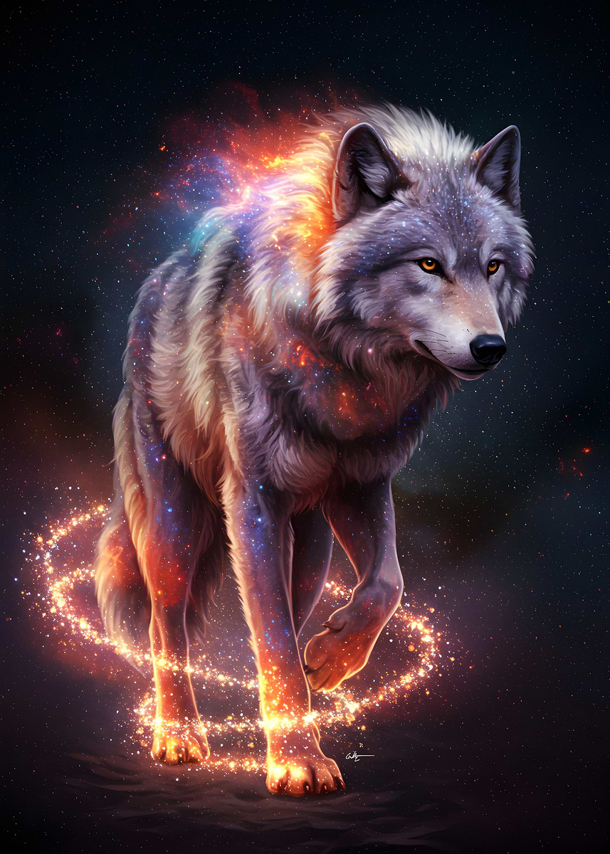 Cosmic Wolf Digital Art' Poster, picture, metal print, paint by