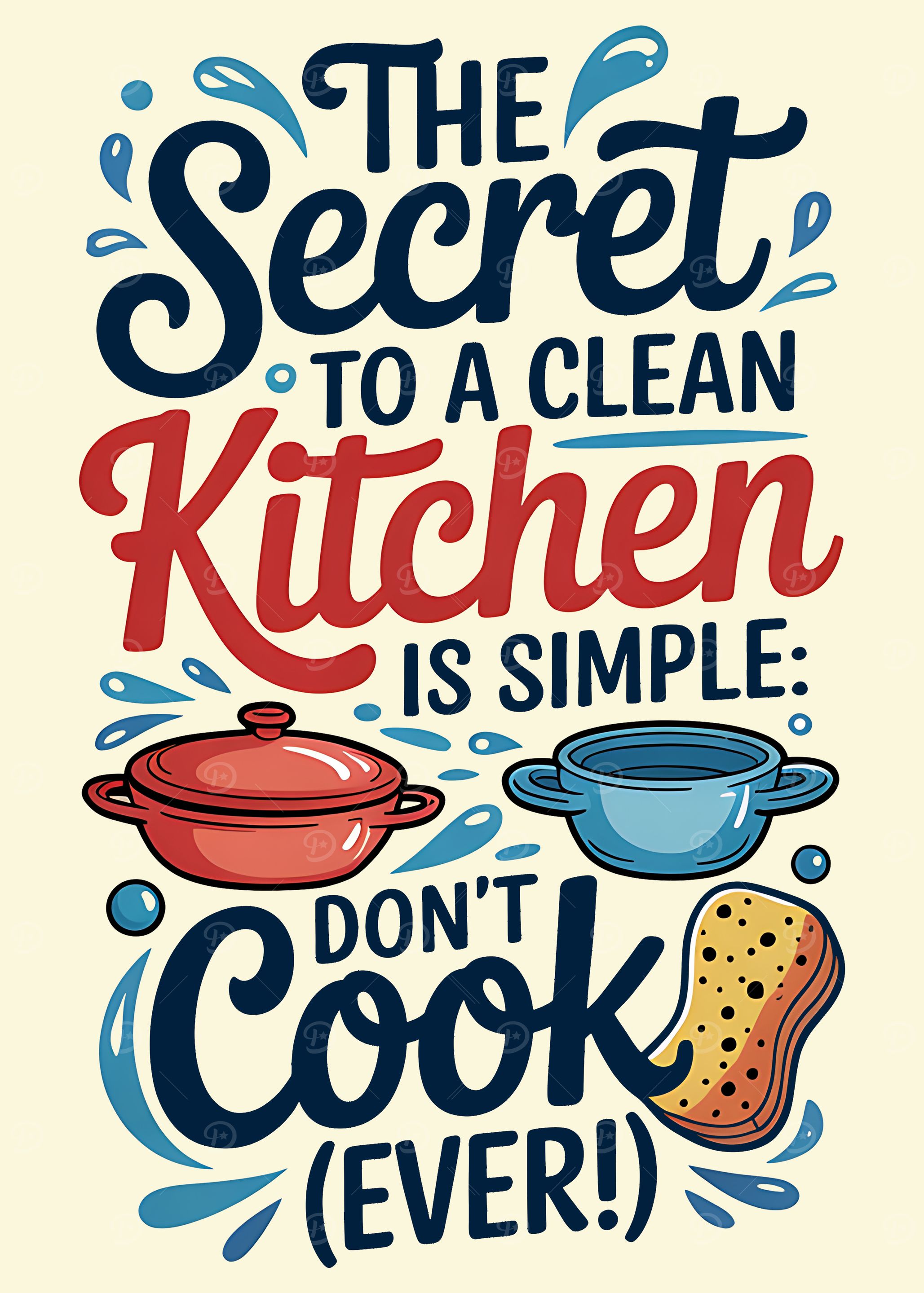 'Clean Kitchen Secret: Don't Cook!' Poster, picture, metal print, paint ...